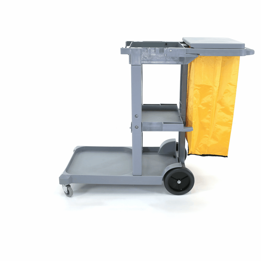 Commercial Janitorial Cart | 3 Shelves | 25 Gallon Vinyl Bag