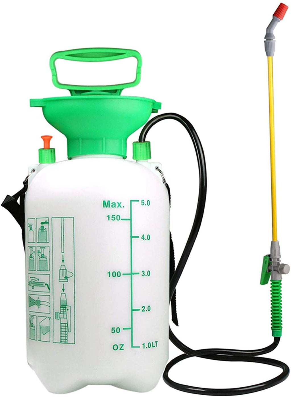 Portable Pump Sprayer 5 Liter (170 oz) with Adjustable Shoulder Strap