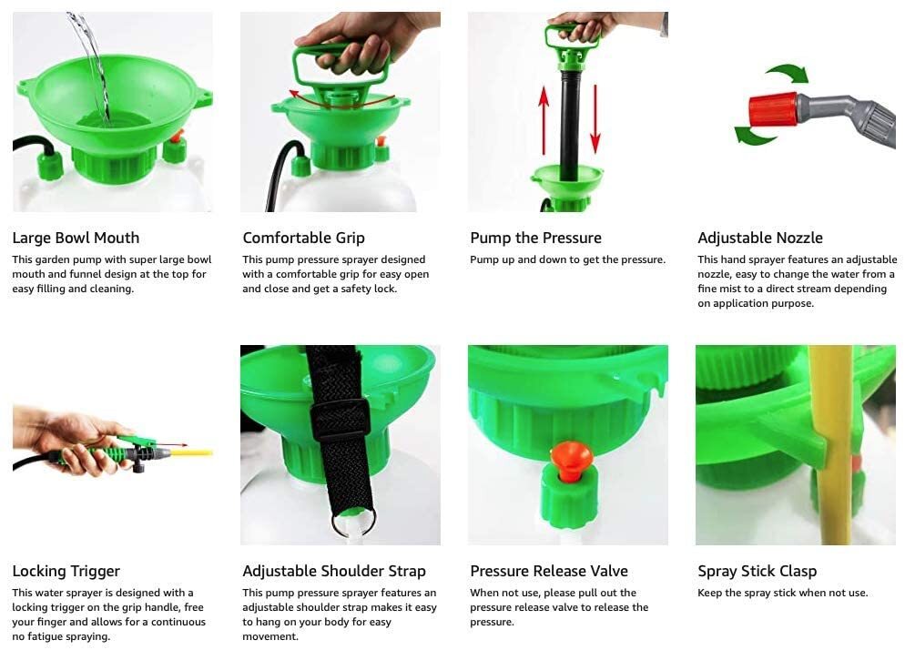 Portable Pump Sprayer 5 Liter (170 oz) with Adjustable Shoulder Strap