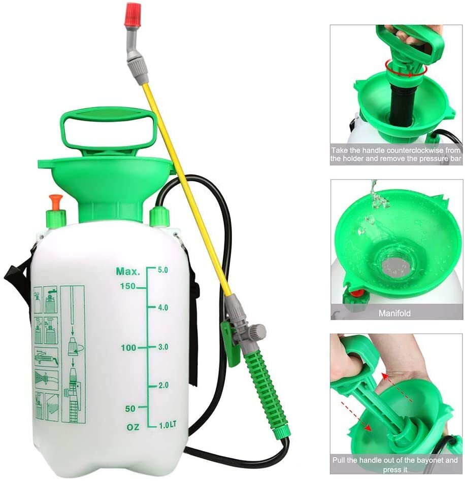 Portable Pump Sprayer 5 Liter (170 oz) with Adjustable Shoulder Strap