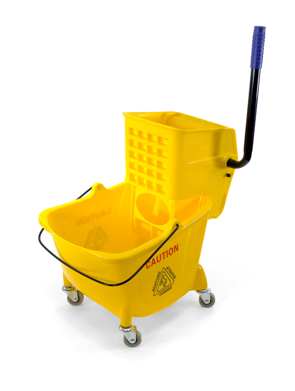 Mop Bucket 25 Quart | Side Press Wringer | 4 Wheels 2" | Yellow
