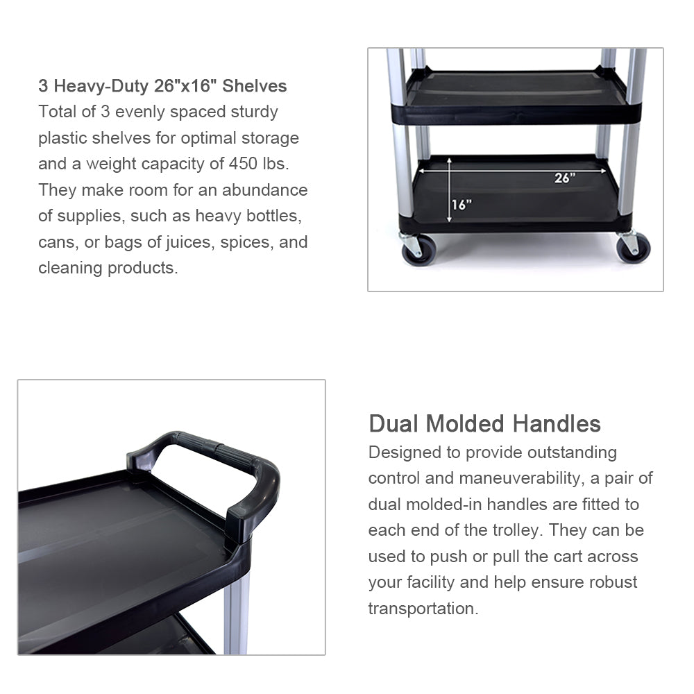 Utility Service Cart - 3 Shelf - 450 Lbs Capacity
