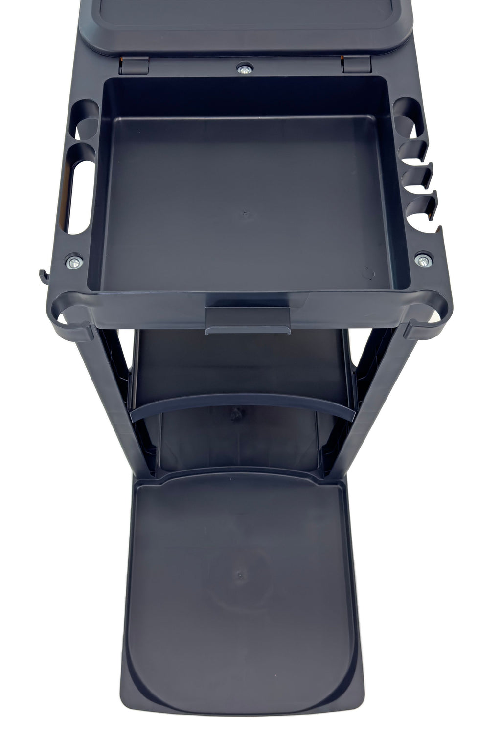 Compact Size Janitorial Cart | 3 Shelves | 25 Gallon Vinyl Bag With Cover | 450 LBS Capacity | Black