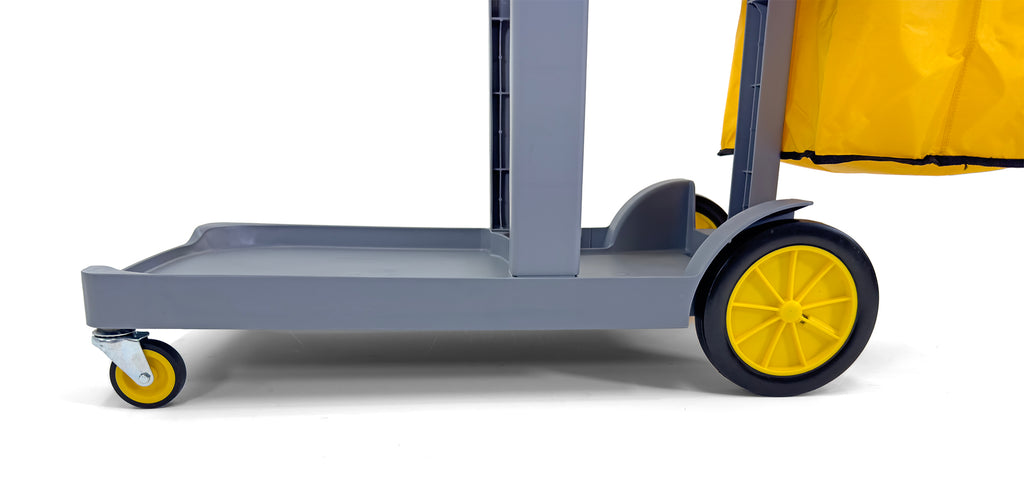 Compact Size Janitorial Cart | 3 Shelves | 25 Gallon Vinyl Bag With Cover | 450 LBS Capacity | Gray
