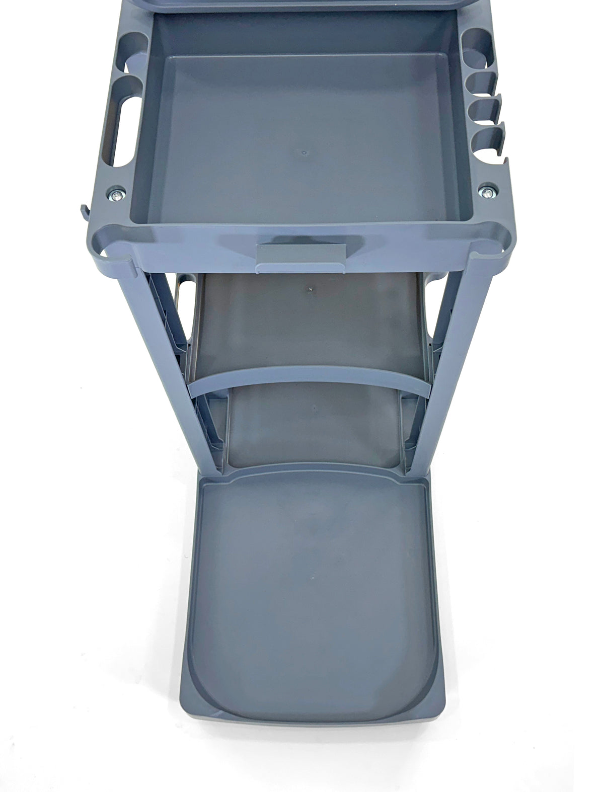Compact Size Janitorial Cart | 3 Shelves | 25 Gallon Vinyl Bag With Cover | 450 LBS Capacity | Gray