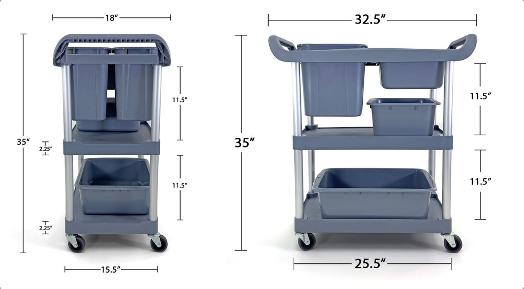 Commercial Restaurant Utility Storage Cart | 5 Bus Tubs Boxes | Multi-function Mobile Shelving Units Organizer for Hotel | Kitchen | Gray.