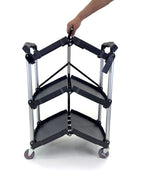 Portable Folding Service Cart  | Heavy-Duty Utility Service Cart | 3 Tier 330LBS Capacity | Rolling Cart Utility Cart Foldable Cart | Black.