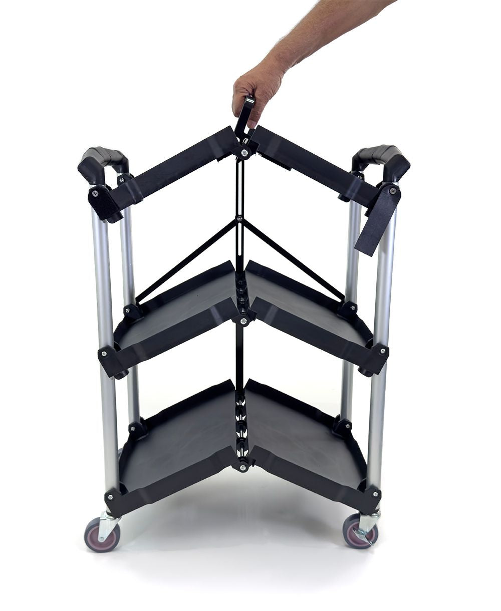 Portable Folding Service Cart  | Heavy-Duty Utility Service Cart | 3 Tier 330LBS Capacity | Rolling Cart Utility Cart Foldable Cart | Black.