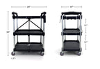 Portable Folding Service Cart  | Heavy-Duty Utility Service Cart | 3 Tier 330LBS Capacity | Rolling Cart Utility Cart Foldable Cart | Black.