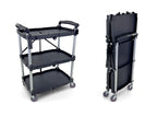 Portable Folding Service Cart  | Heavy-Duty Utility Service Cart | 3 Tier 330LBS Capacity | Rolling Cart Utility Cart Foldable Cart | Black.