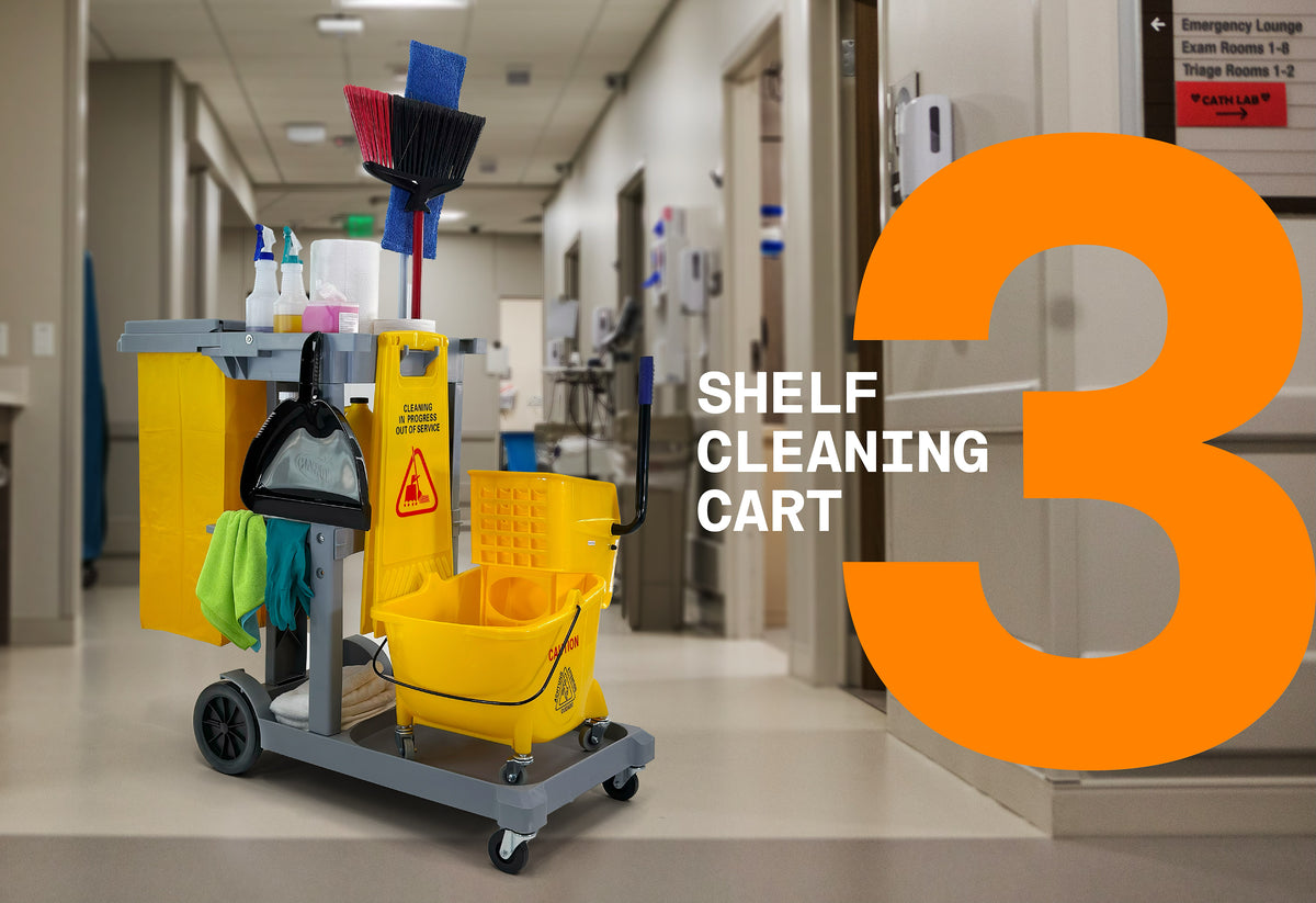Commercial Janitorial Cart | 3 Shelves | 25 Gallon Vinyl Bag
