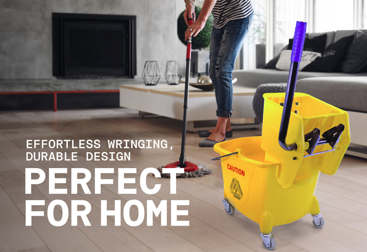 Mop Bucket 25 Quart | Side Press Wringer | 4 Wheels 2" | Yellow
