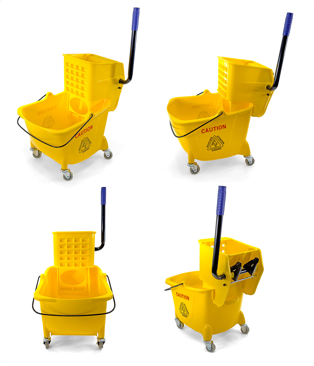 Mop Bucket 25 Quart | Side Press Wringer | 4 Wheels 2" | Yellow