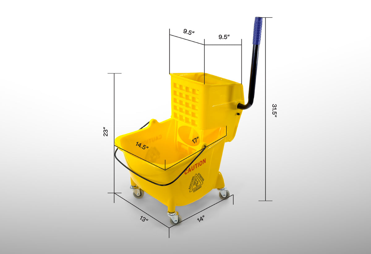 Mop Bucket 25 Quart | Side Press Wringer | 4 Wheels 2" | Yellow