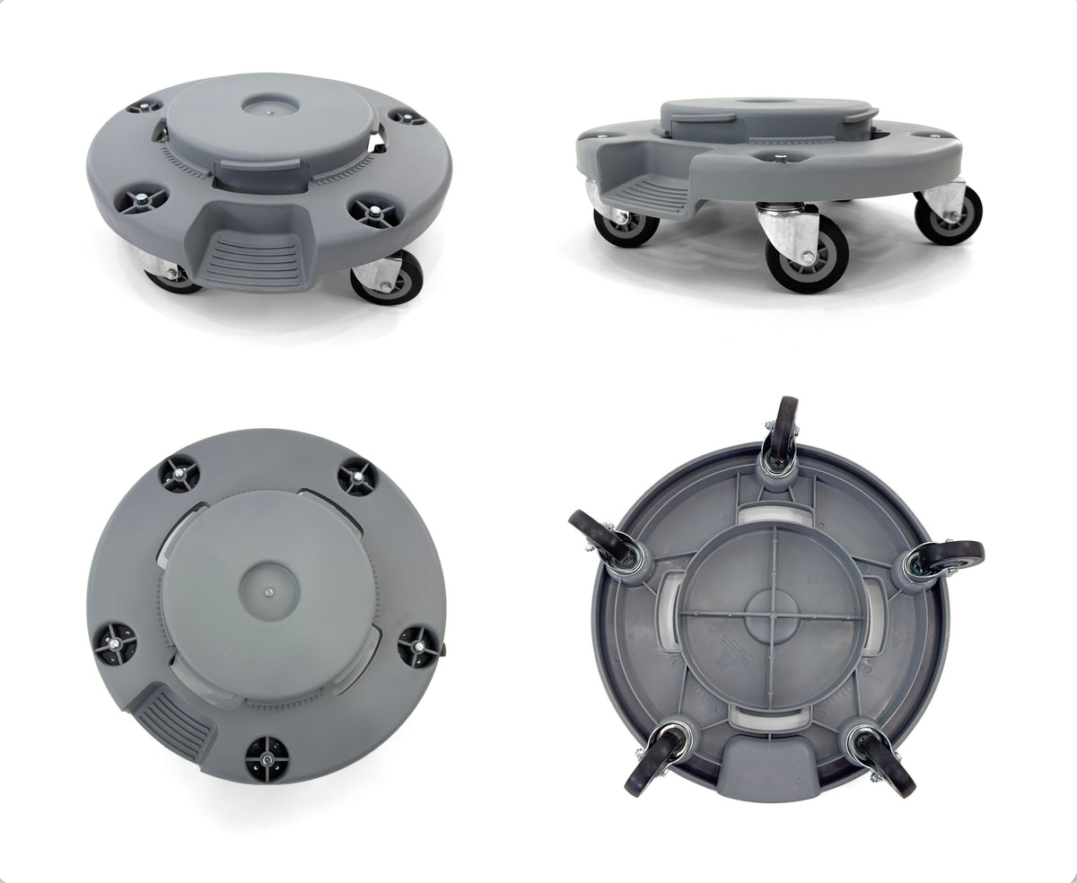 Trash Can Dolly | Heavy-Duty Plastic | 5 Casters | Foot Stabilizer | 460 Lb. Capacity