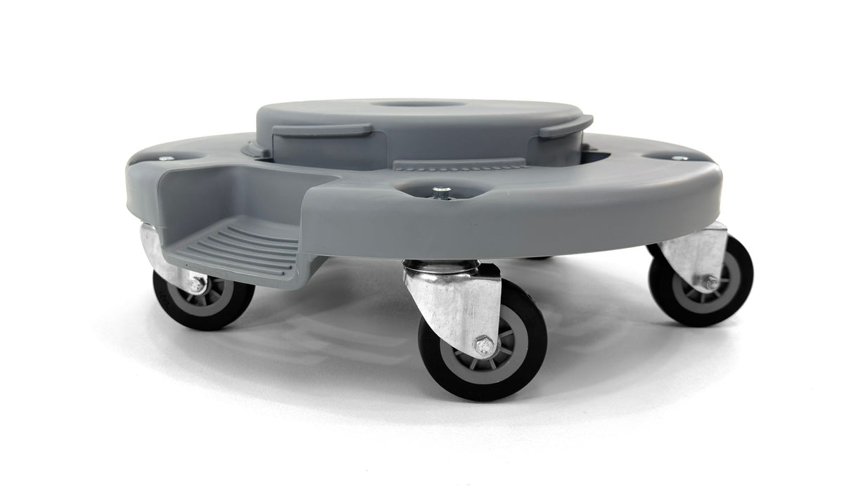 Trash Can Dolly | Heavy-Duty Plastic | 5 Casters | Foot Stabilizer | 460 Lb. Capacity