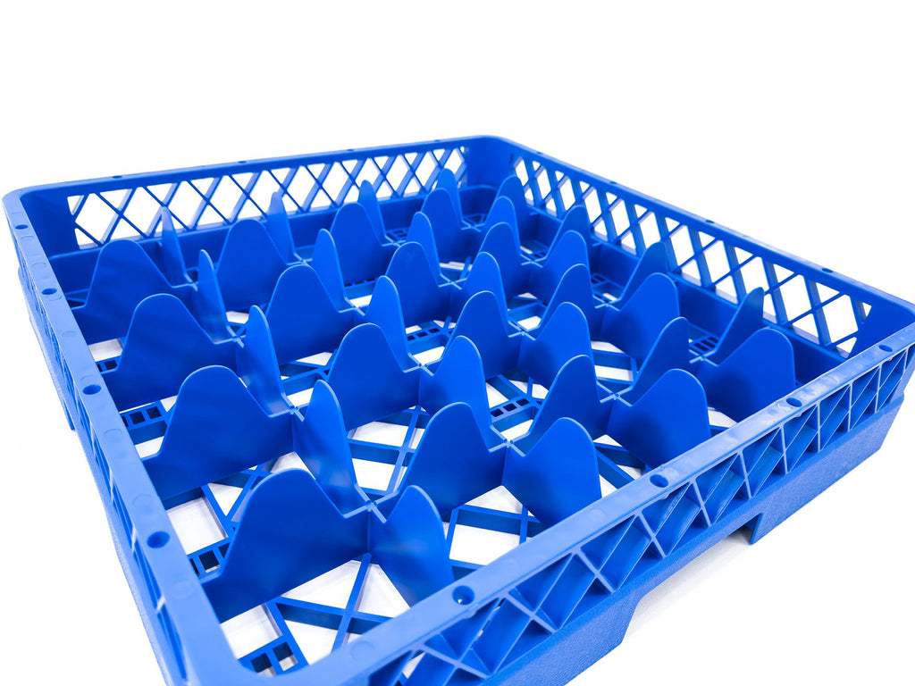 25-Compartment Glass Rack – Commercial Dishwasher Cup Rack | Blue.