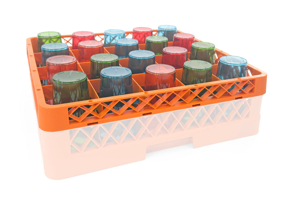 Extender Cup Rack | Durable Glass Rack Extension for Commercial Dishwasher | 20-Compartment | Orange