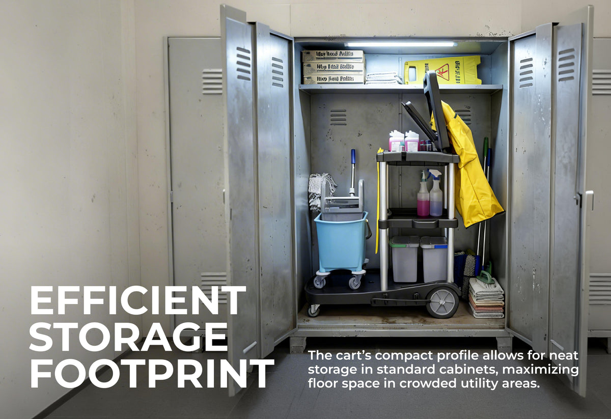 Commercial Janitorial Cleaning Cart | 3 Shelves | Heavy Duty Aluminum Poles | 500 Lbs Capacity