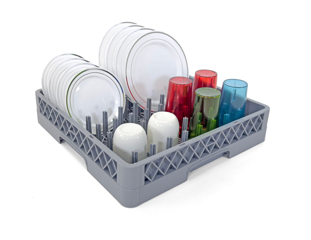 Commercial Dishwasher Glass Rack with Pegs | Heavy Duty Plastic Cup | Rack for Glasses, Mugs & Barware | Restaurant Dishwashing Rack | Gray