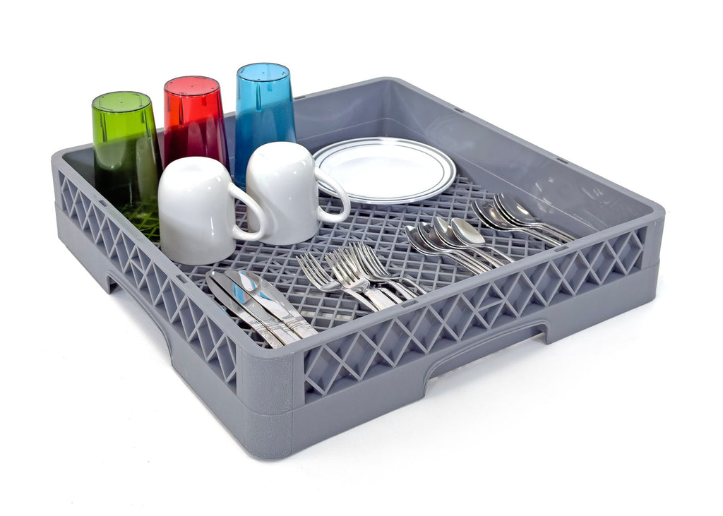 Commercial Dishwasher Flat Rack | Heavy Duty Open Dish Rack for Plates | Trays & Kitchenware | Restaurant Dishwashing Rack | Gray