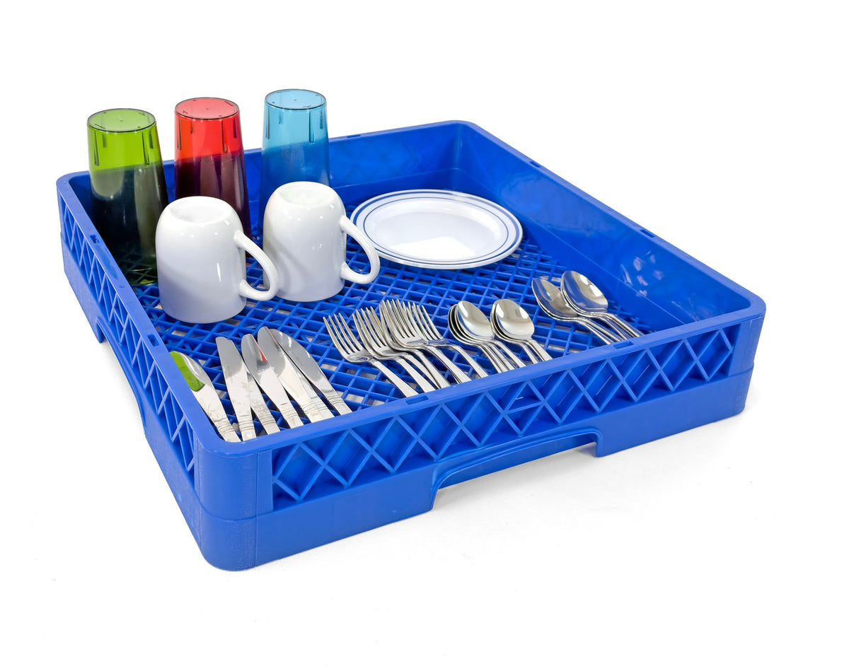 Commercial Dishwasher Flat Rack | Heavy Duty Open Dish Rack for Plates | Trays & Kitchenware | Restaurant Dishwashing Rack | Blue