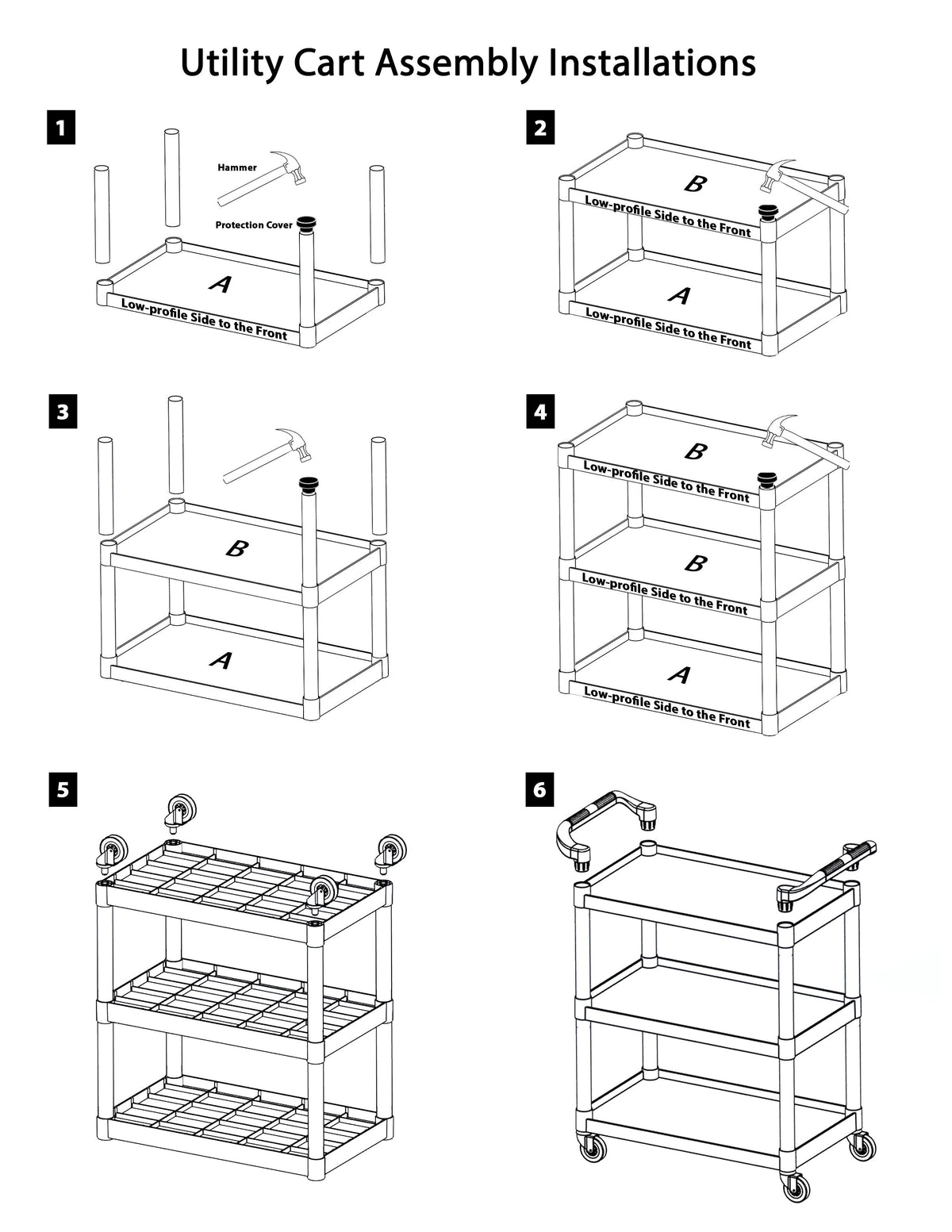Utility Cart | Food Cart | 3 Shelf 33" X 16" X 37" (Black)