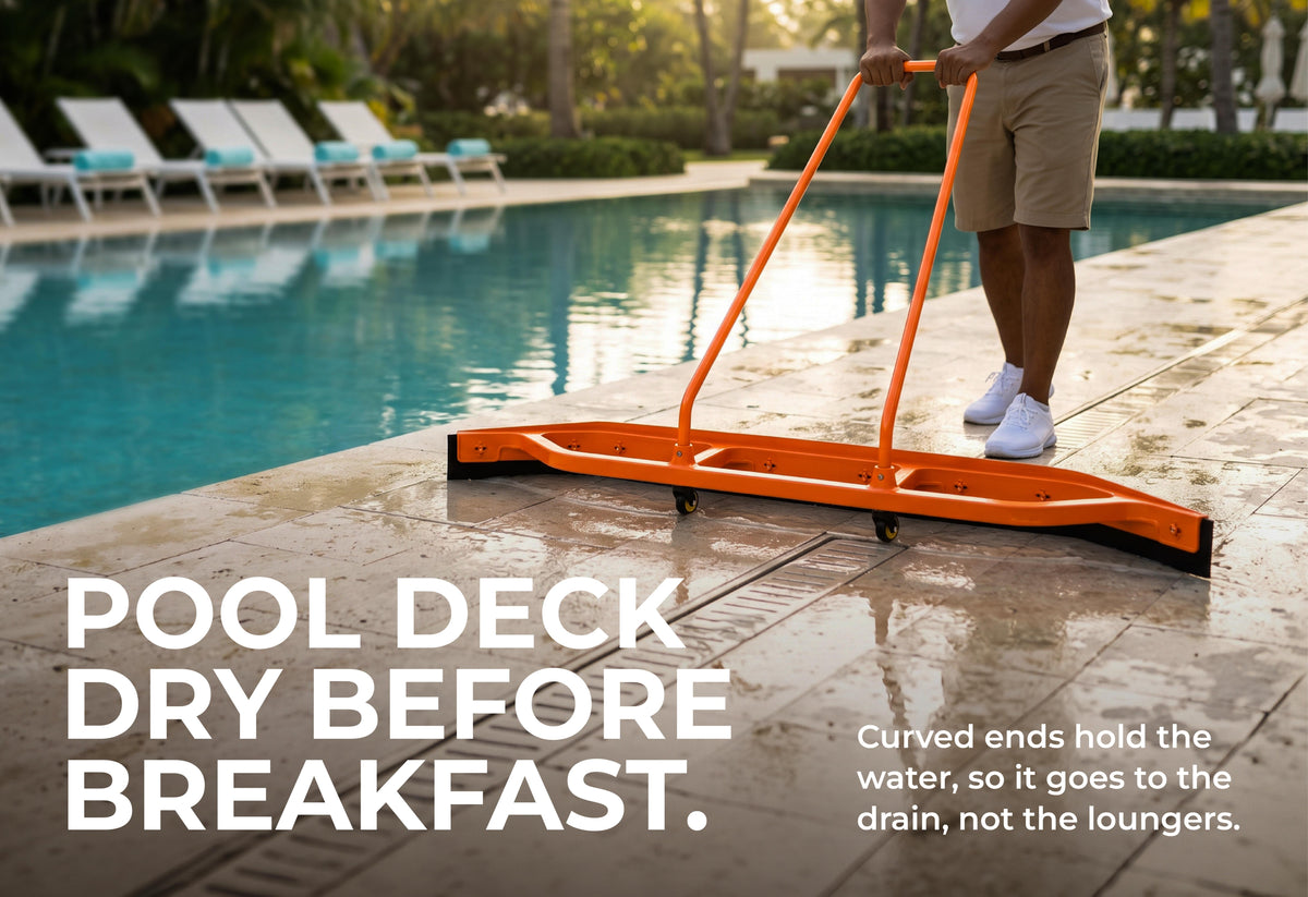Heavy Duty Commercial Floor Squeegee with Wheels, Extra Wide 59" Curved Water Squeegee with 37" Push Handle, Orange Metal Frame & Black Blade for Warehouse, Garage & Industrial Floor Cleaning