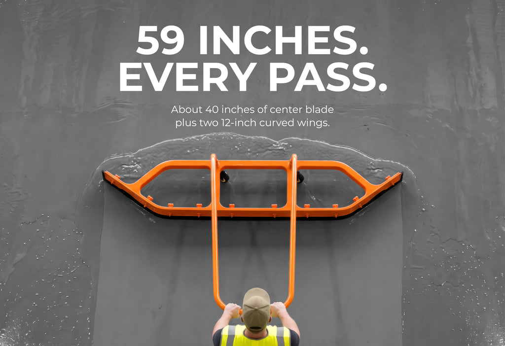Heavy Duty Commercial Floor Squeegee with Wheels, Extra Wide 59" Curved Water Squeegee with 37" Push Handle, Orange Metal Frame & Black Blade for Warehouse, Garage & Industrial Floor Cleaning