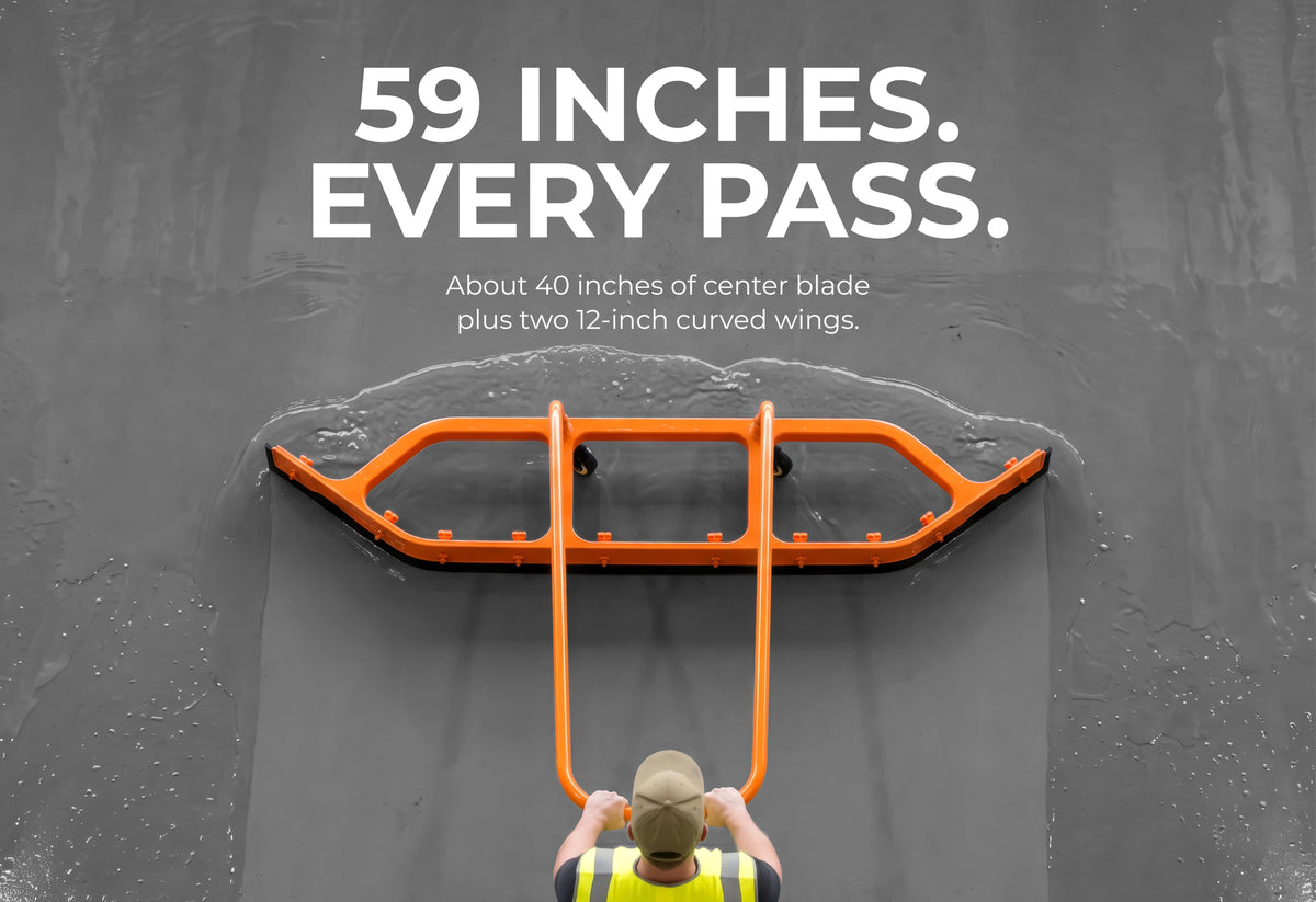 Heavy Duty Commercial Floor Squeegee with Wheels, Extra Wide 59" Curved Water Squeegee with 37" Push Handle, Orange Metal Frame & Black Blade for Warehouse, Garage & Industrial Floor Cleaning