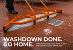 Heavy Duty Commercial Floor Squeegee with Wheels, Extra Wide 59" Curved Water Squeegee with 37" Push Handle, Orange Metal Frame & Black Blade for Warehouse, Garage & Industrial Floor Cleaning