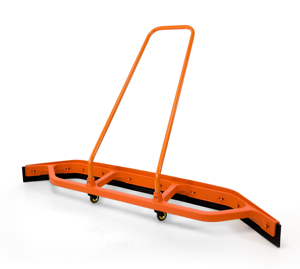 Heavy Duty Commercial Floor Squeegee with Wheels, Extra Wide 59" Curved Water Squeegee with 37" Push Handle, Orange Metal Frame & Black Blade for Warehouse, Garage & Industrial Floor Cleaning